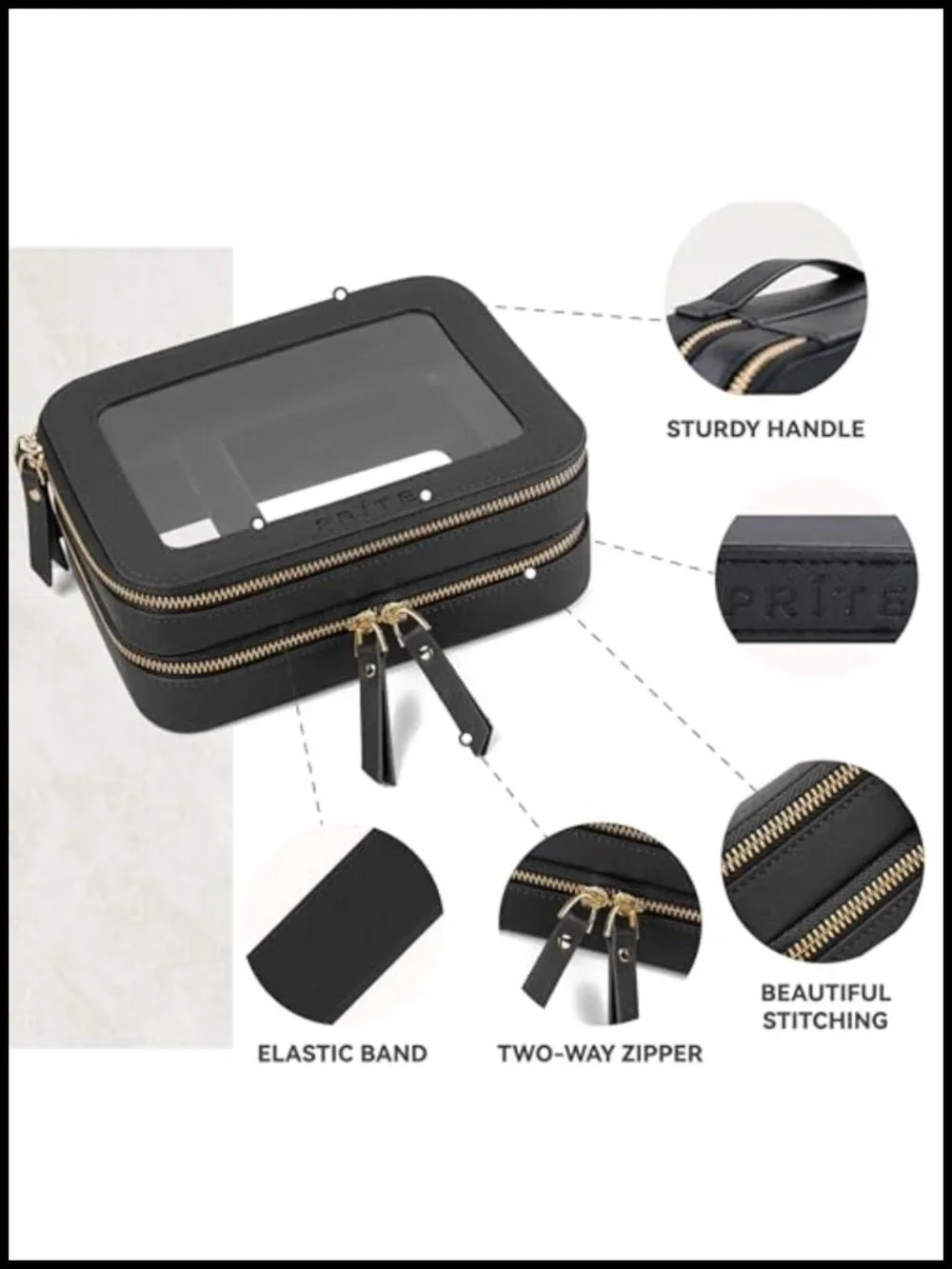 Double Layer Cosmetic Bag with Brush Compartment Travel Makeup Organizer